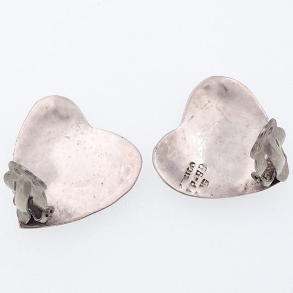 VINTAGE TAXCO MEXICO BLUE HEART CLIP ON EARRINGS - Picture 5 of 6